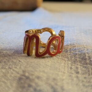 Gold and Red Script Ring
